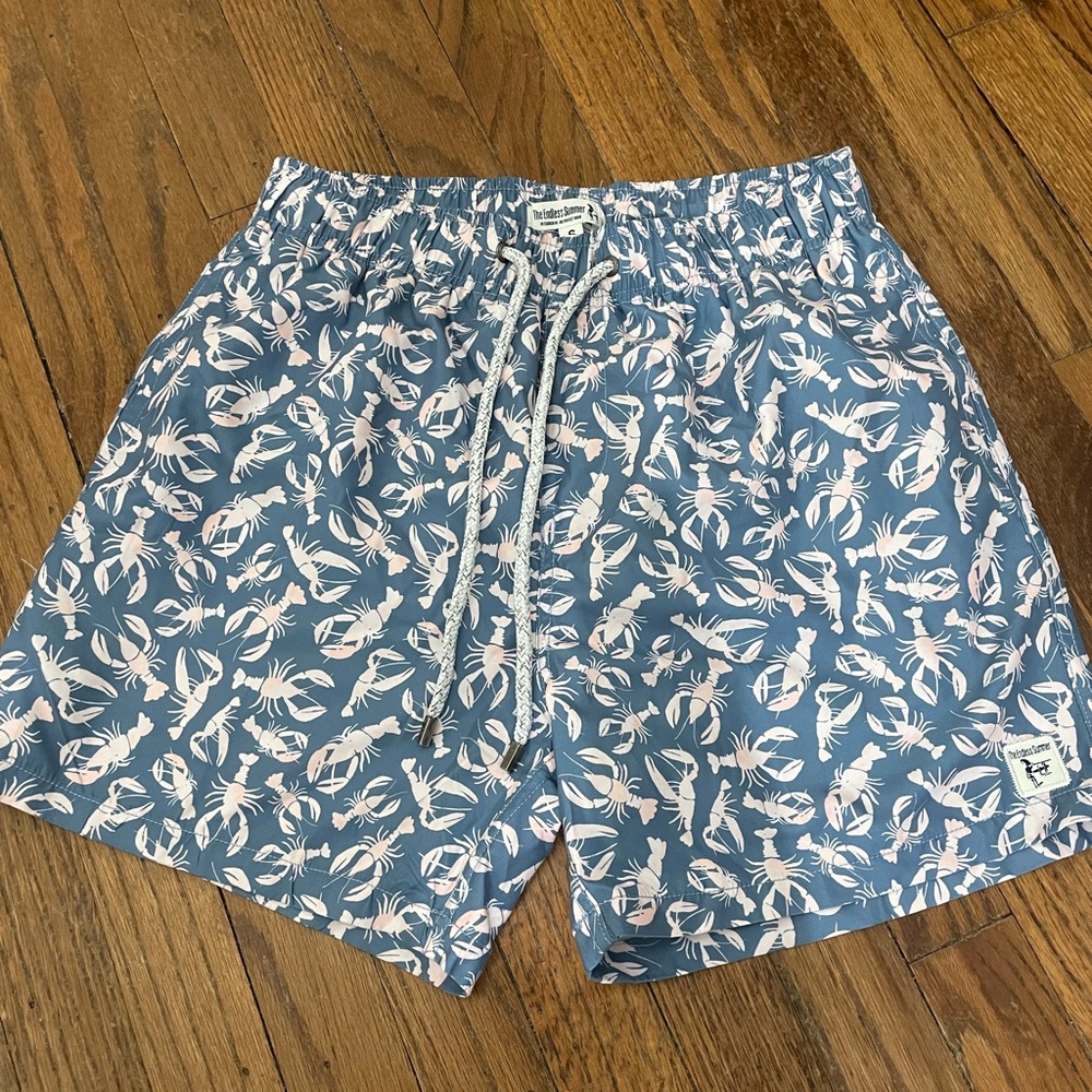 Blue and Pink Swim Trunks with Playful Design